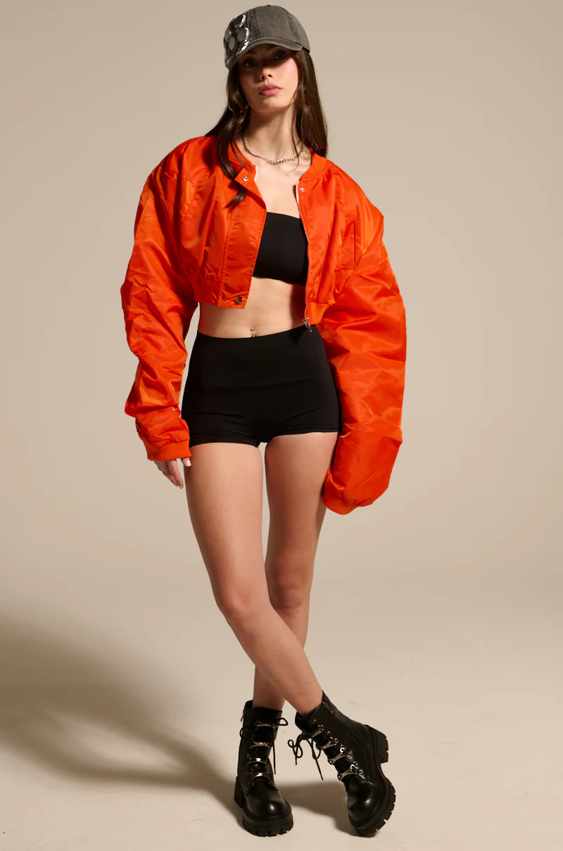 TAKE IT EASY CROPPED BOMBER IN ORANGE - Image 7