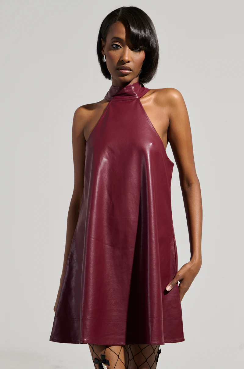 TAKE IT EASY PU MINI DRESS IN BURGUNDY - Image 2