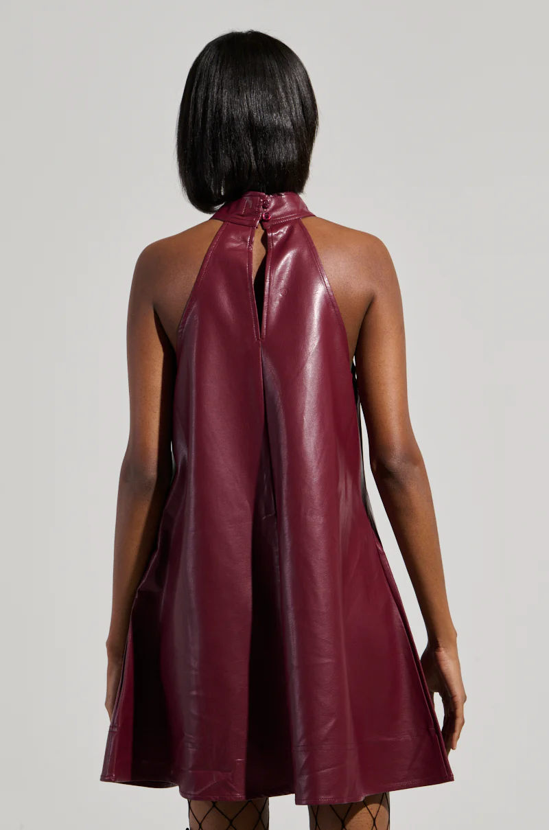 TAKE IT EASY PU MINI DRESS IN BURGUNDY - Image 5