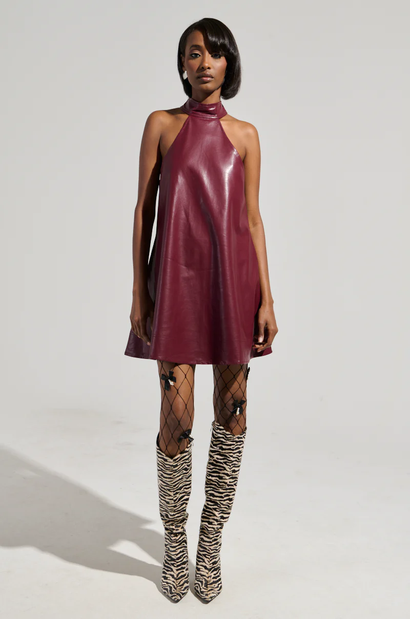 TAKE IT EASY PU MINI DRESS IN BURGUNDY - Image 6