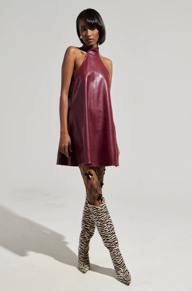 TAKE IT EASY PU MINI DRESS IN BURGUNDY - Image 8