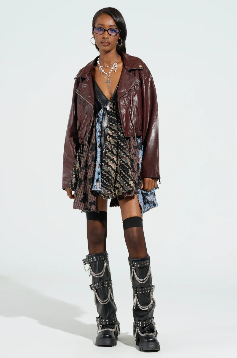 TAKE ME AWAY DISTRESSED PLAID MINI DRESS - Image 7
