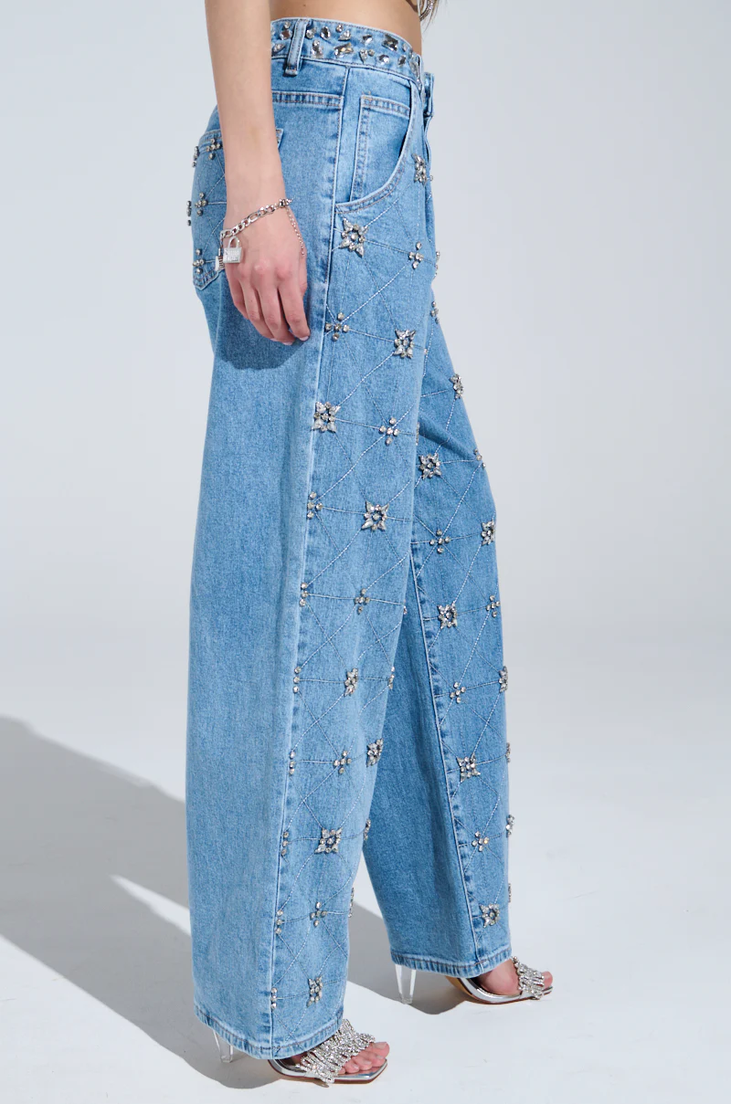 TAKE ME OUT RHINESTONE DENIM JEANS - Image 3