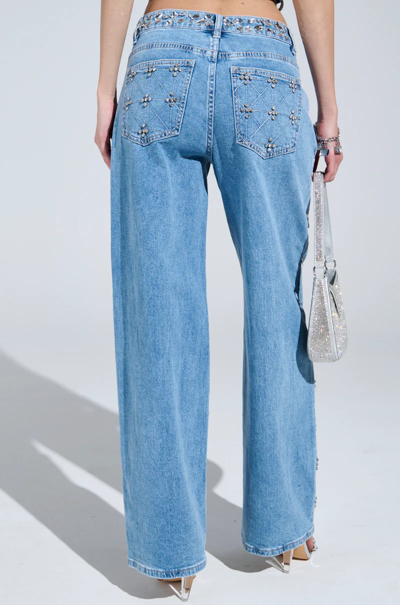 TAKE ME OUT RHINESTONE DENIM JEANS - Image 4
