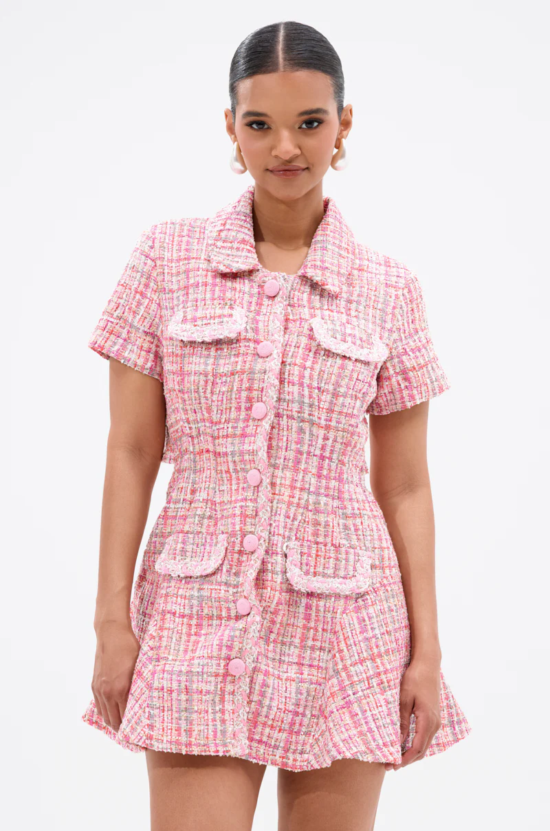 TAKE NOTES TWEED MINI DRESS IN PINK - Image 2