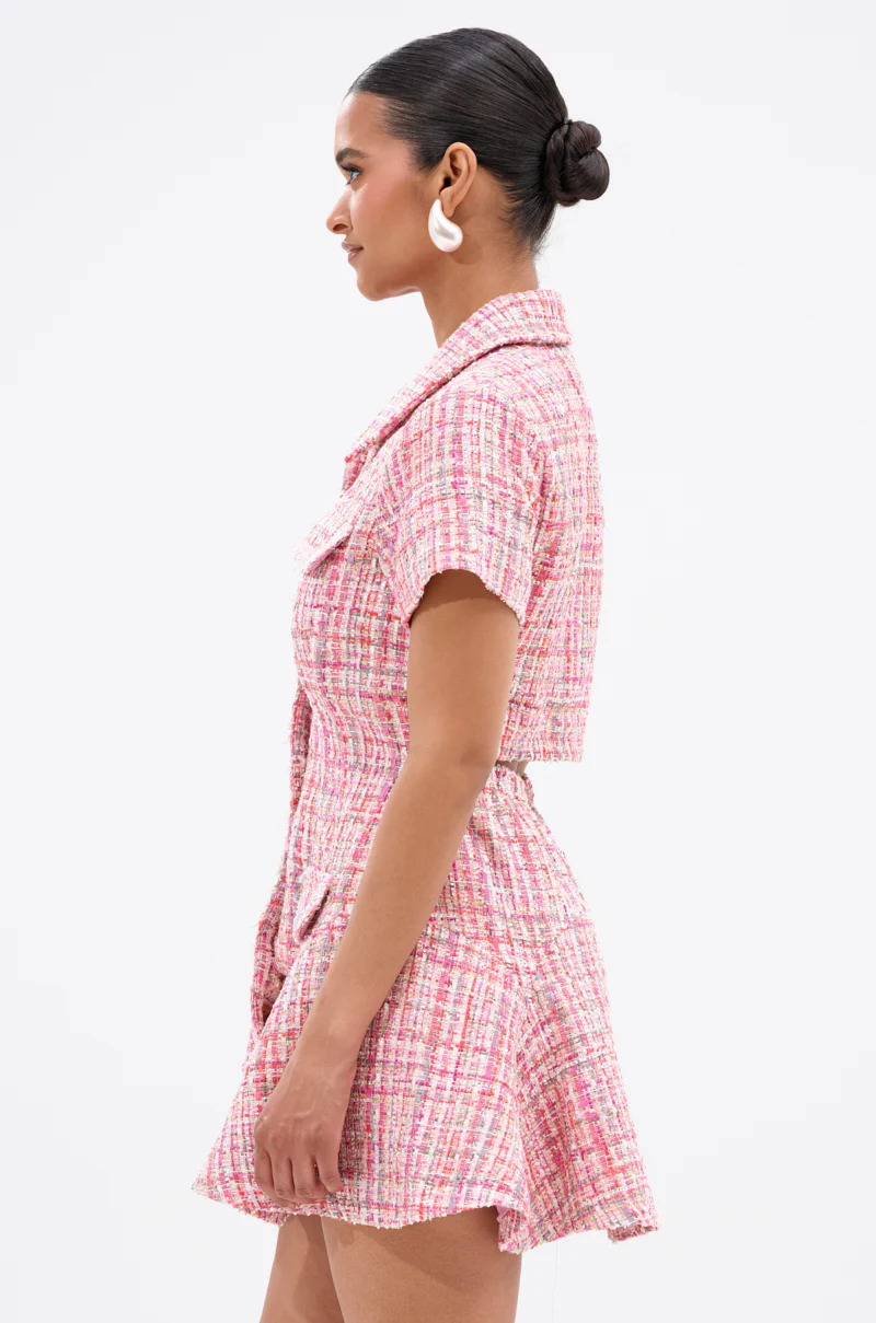 TAKE NOTES TWEED MINI DRESS IN PINK - Image 3