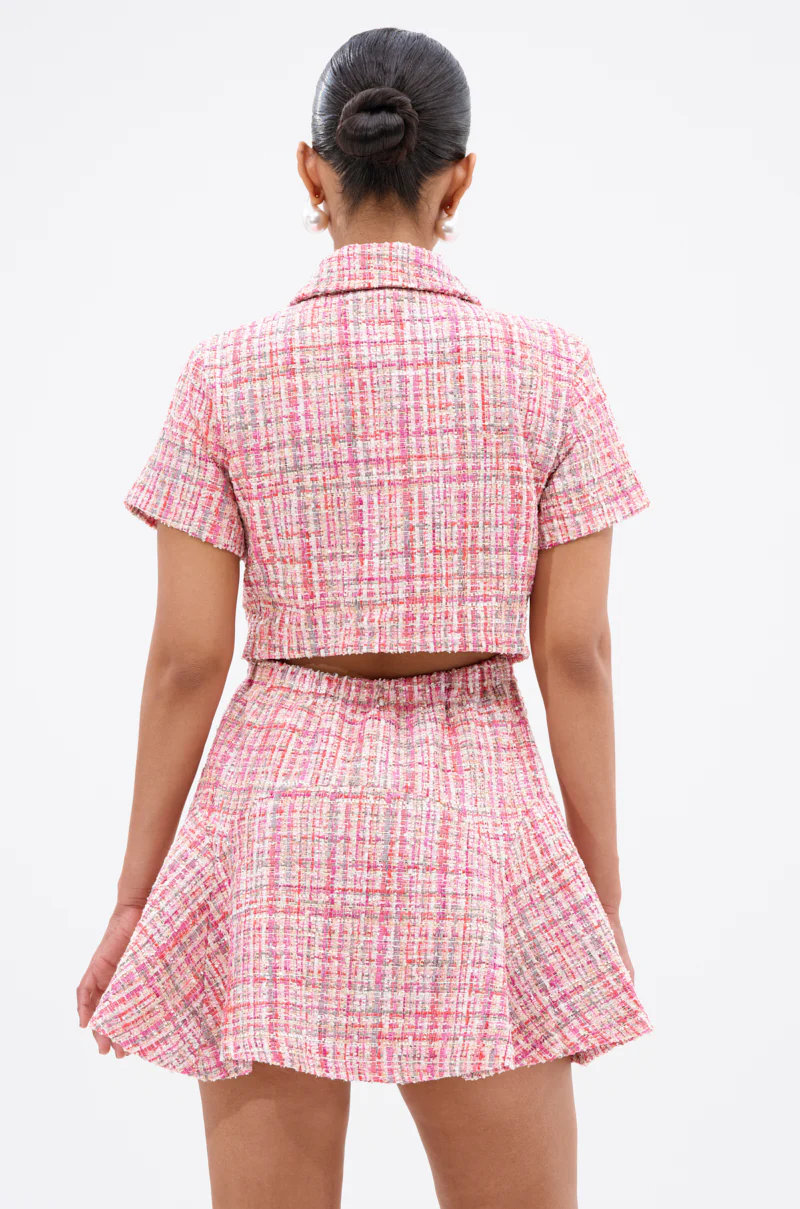 TAKE NOTES TWEED MINI DRESS IN PINK - Image 4