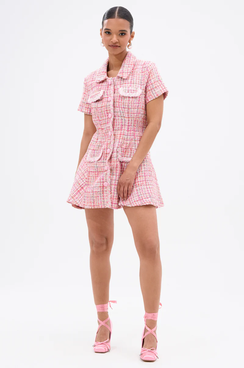 TAKE NOTES TWEED MINI DRESS IN PINK - Image 6