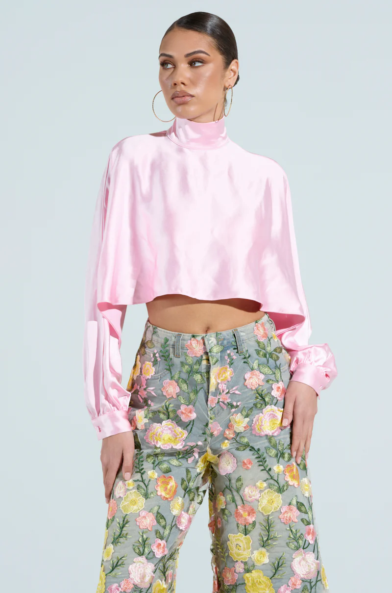 TALIA SATIN MOCK NECK BLOUSE - Image 2