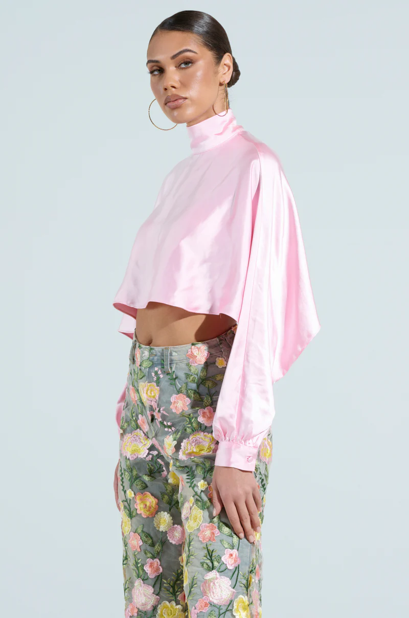TALIA SATIN MOCK NECK BLOUSE - Image 3
