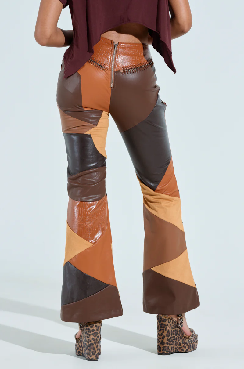 TALK LATER PATCH FAUX LEATHER FLARE PANT - Image 6