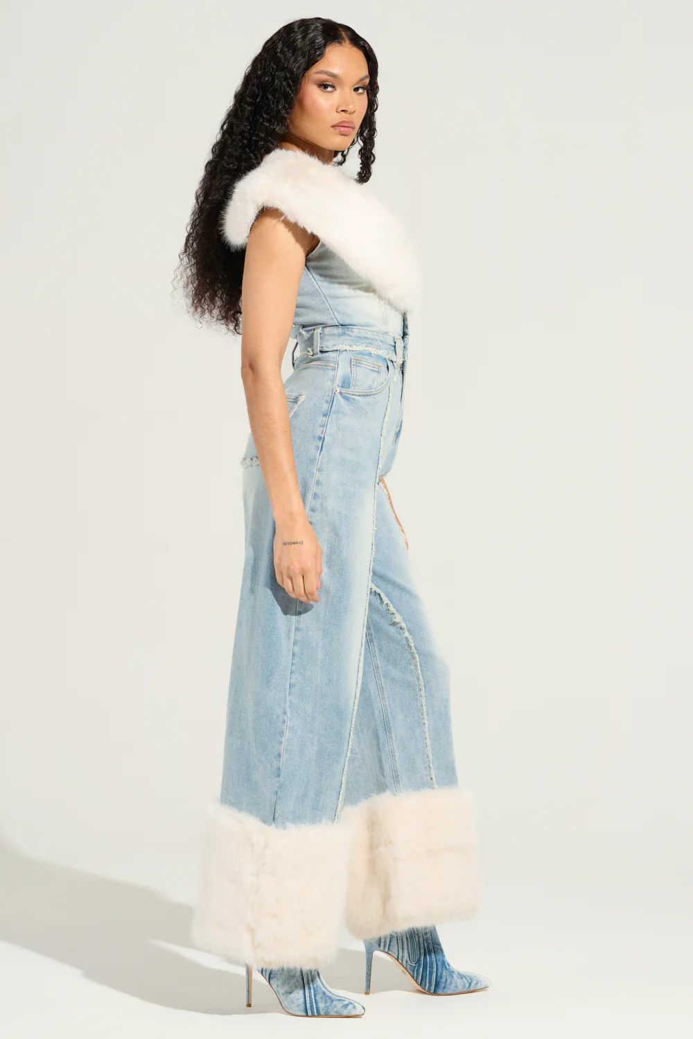 TALK THAT TALK DENIM FUR JUMPSUIT - Image 4