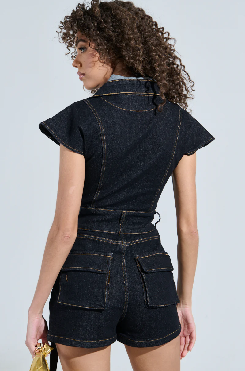 TALK TO ME NICE CARGO DENIM ROMPER - Image 4