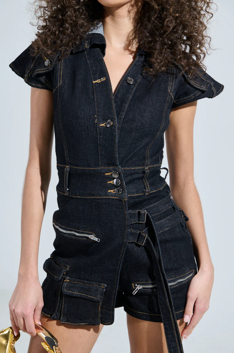 TALK TO ME NICE CARGO DENIM ROMPER - Image 6