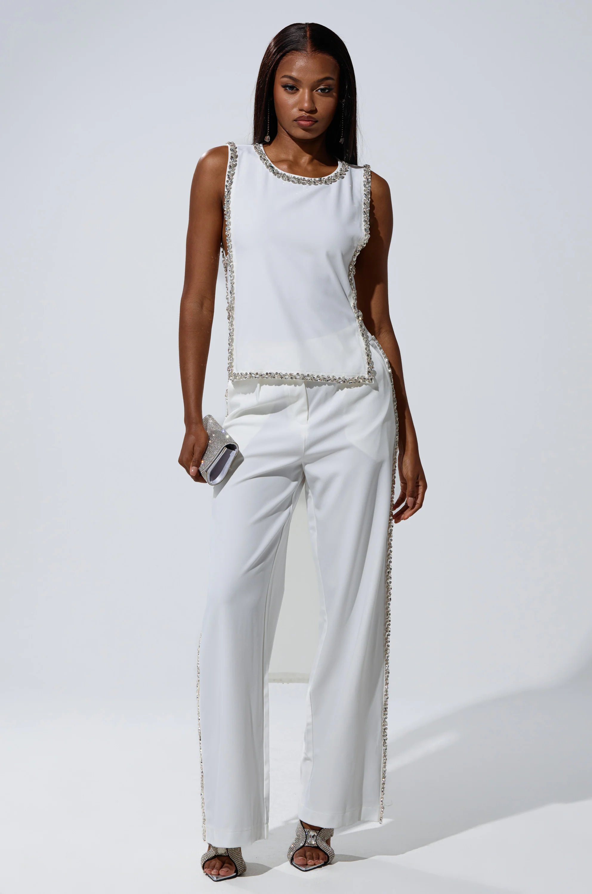 TALK TO ME TROUSER WITH RHINESTONE IN WHITE - Image 5