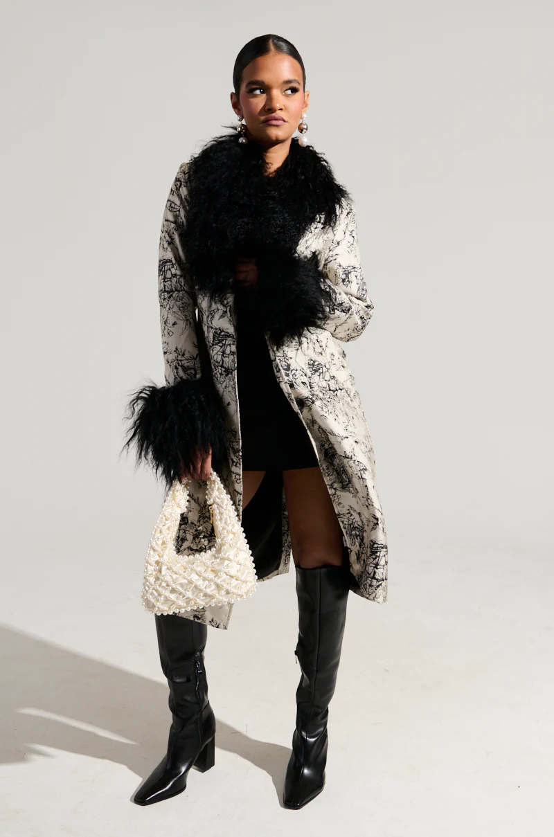 TALULAH REMOVABLE FUR TRIM TRENCH IN IVORY MULTI - Image 7