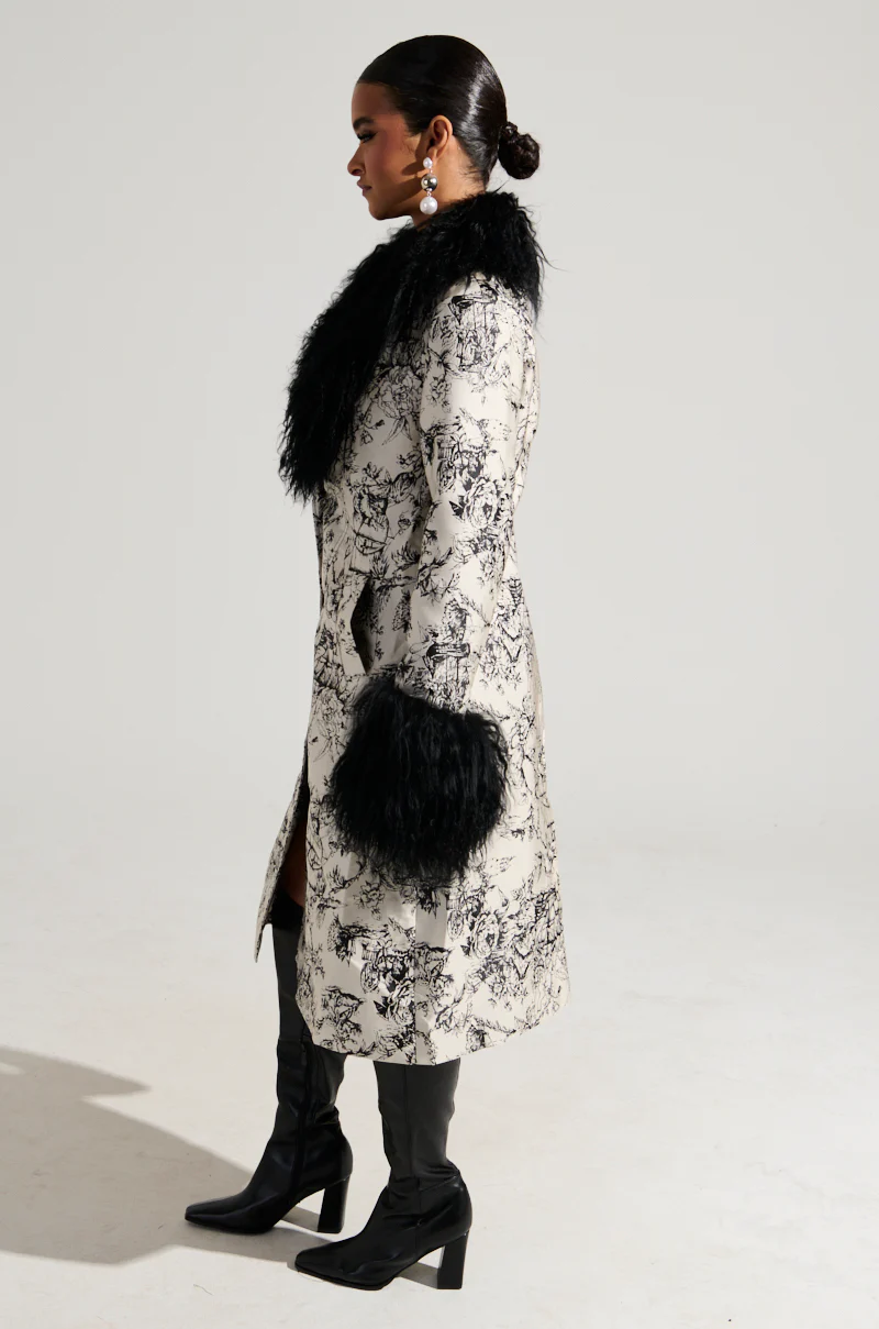 TALULAH REMOVABLE FUR TRIM TRENCH IN IVORY MULTI - Image 9