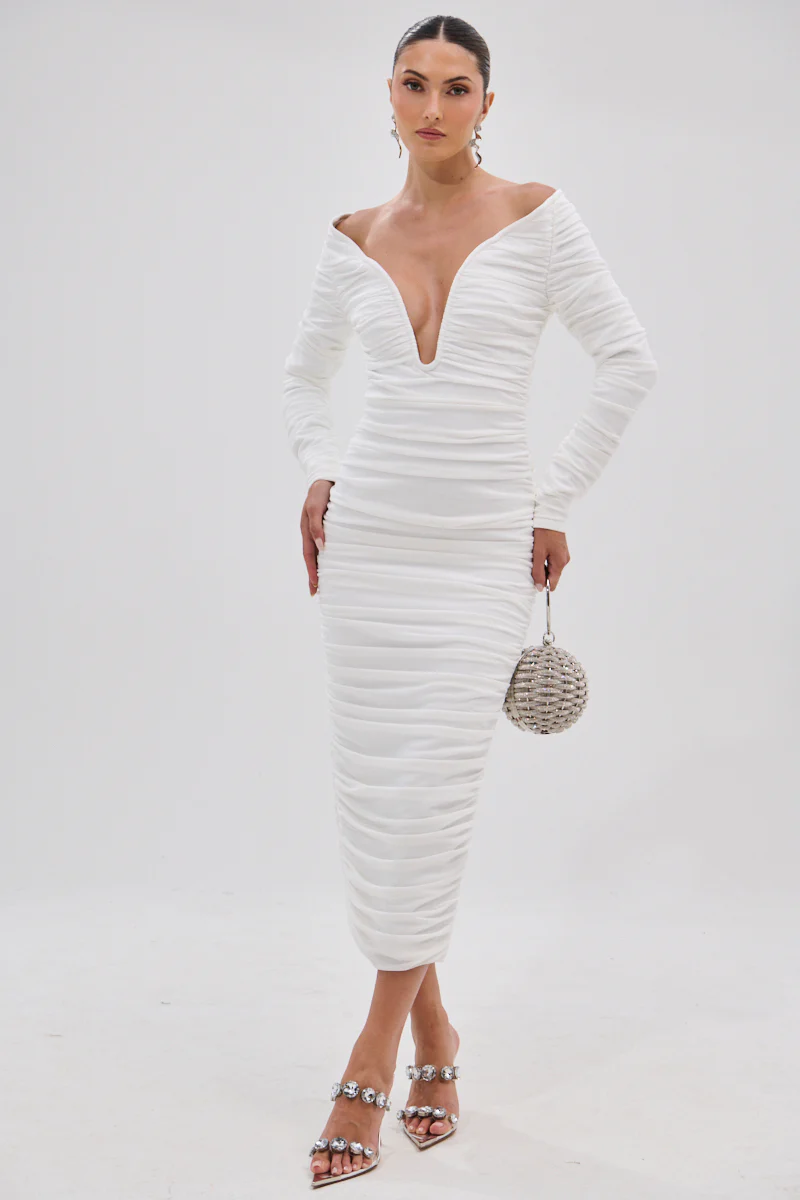 TARAJI BANDAGE MIDI DRESS WITH MESH OVERLAY - Image 2