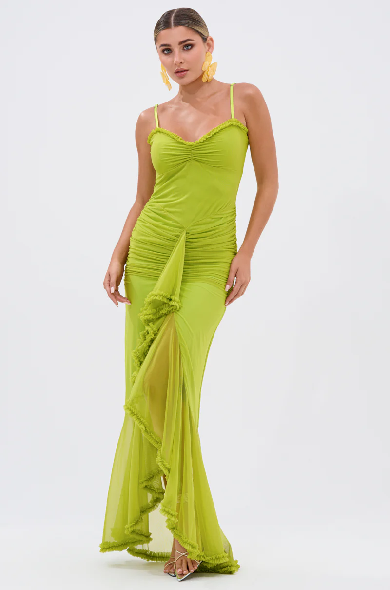 TATI RUFFLE MAXI DRESS IN LIME