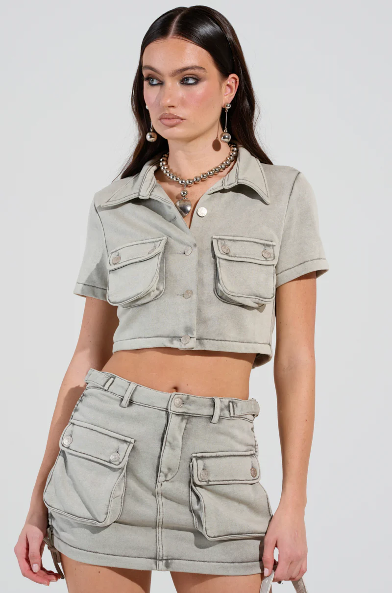 TATIANA MINERAL WASHED CROPPED BUTTON DOWN - Image 2