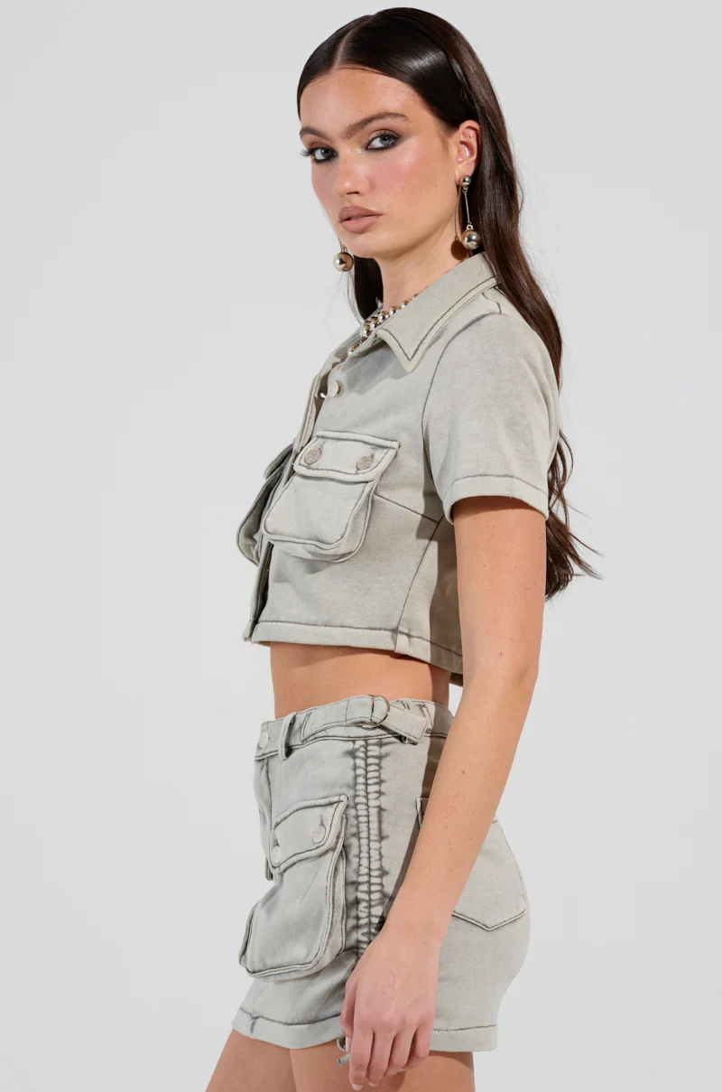 TATIANA MINERAL WASHED CROPPED BUTTON DOWN - Image 3