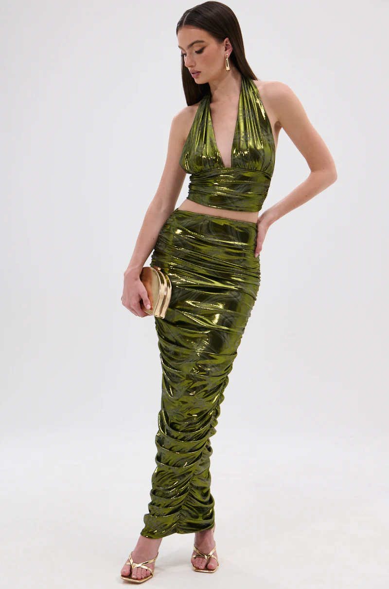 TAYLOR METALLIC RUCHED MAXI SKIRT