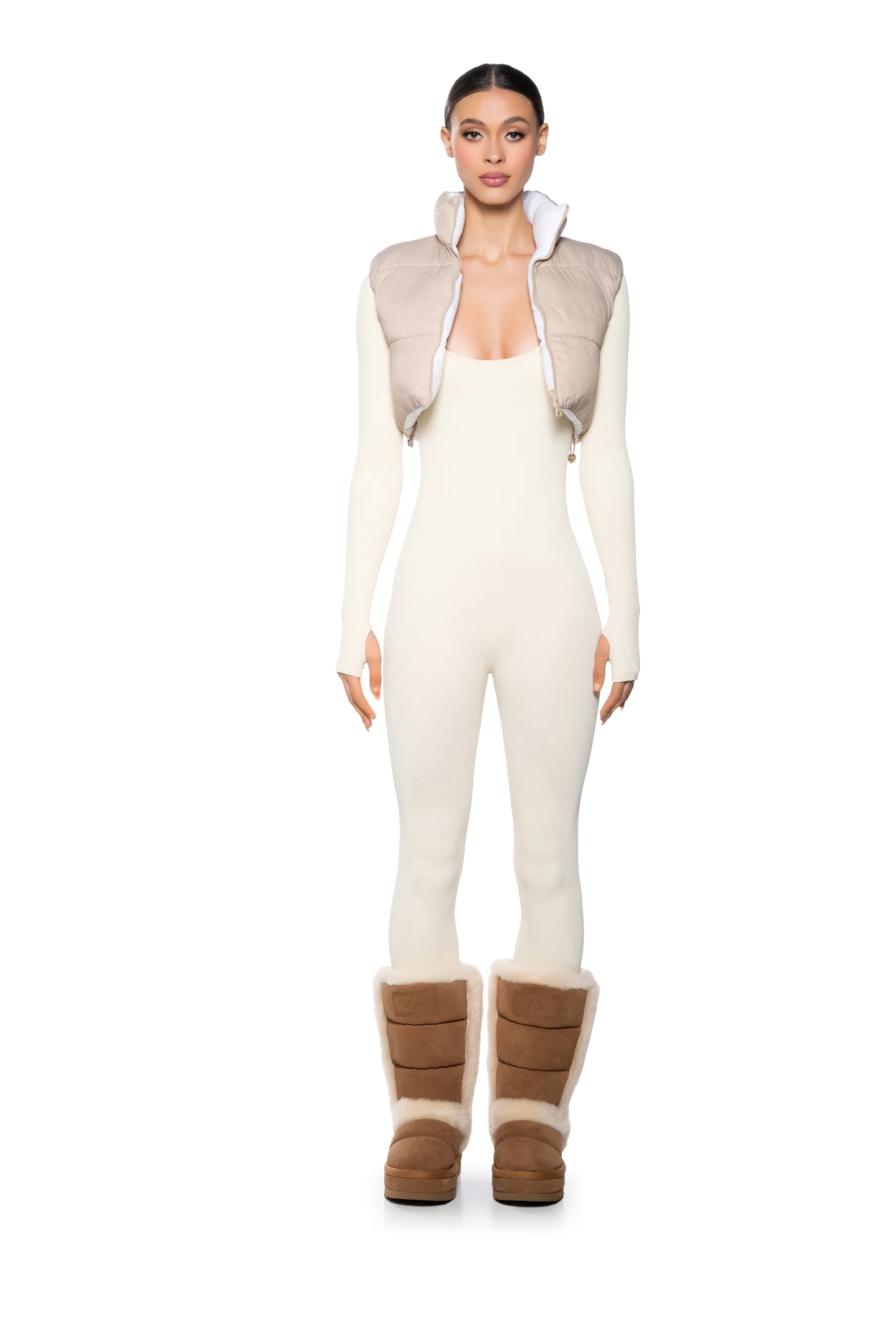 TAYLOR SAID CROP PUFFER VEST IN IVORY - Image 8