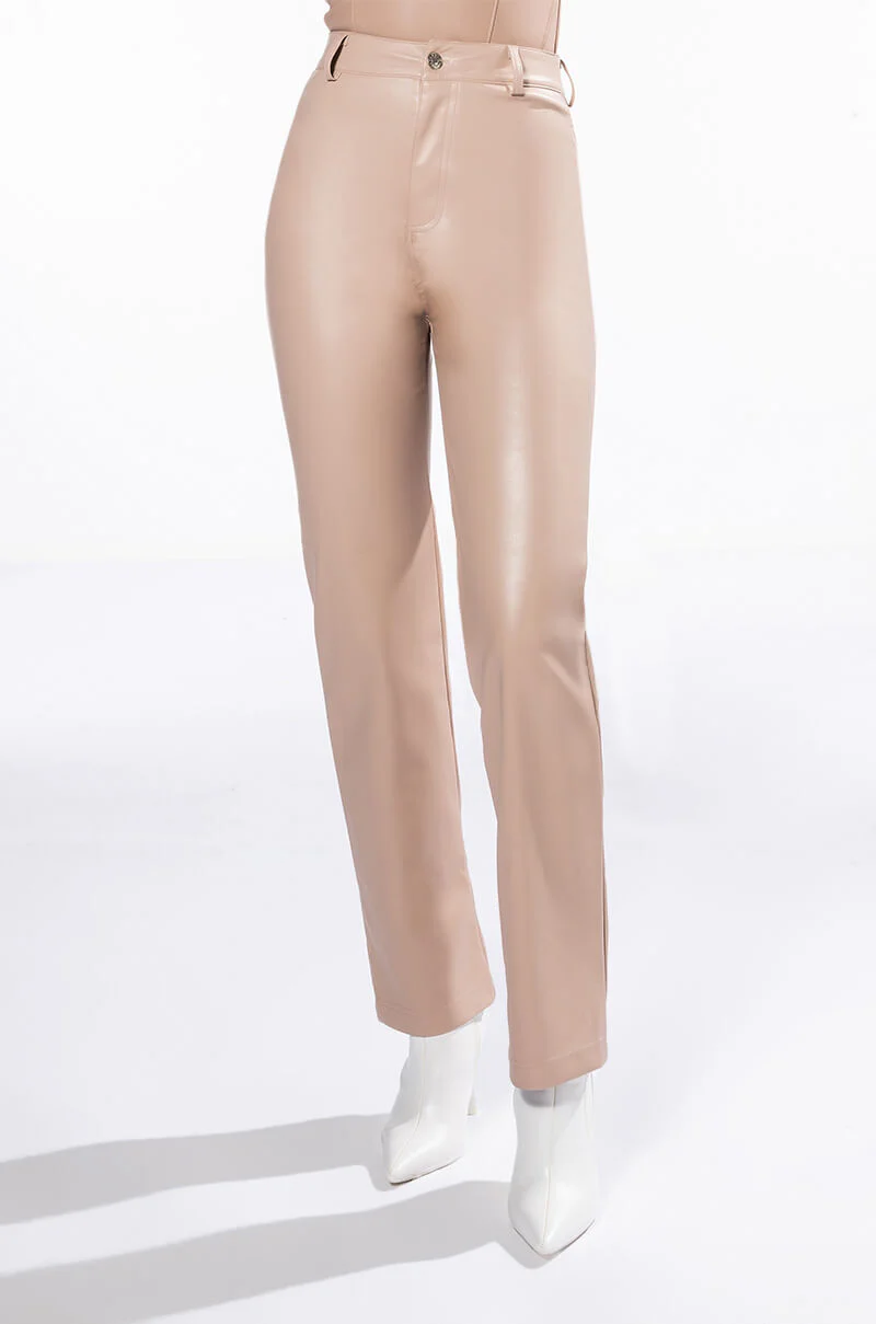 TE QUIERO HIGH RISE VEGAN LEATHER STRAIGHT LEG PANTS - Image 3