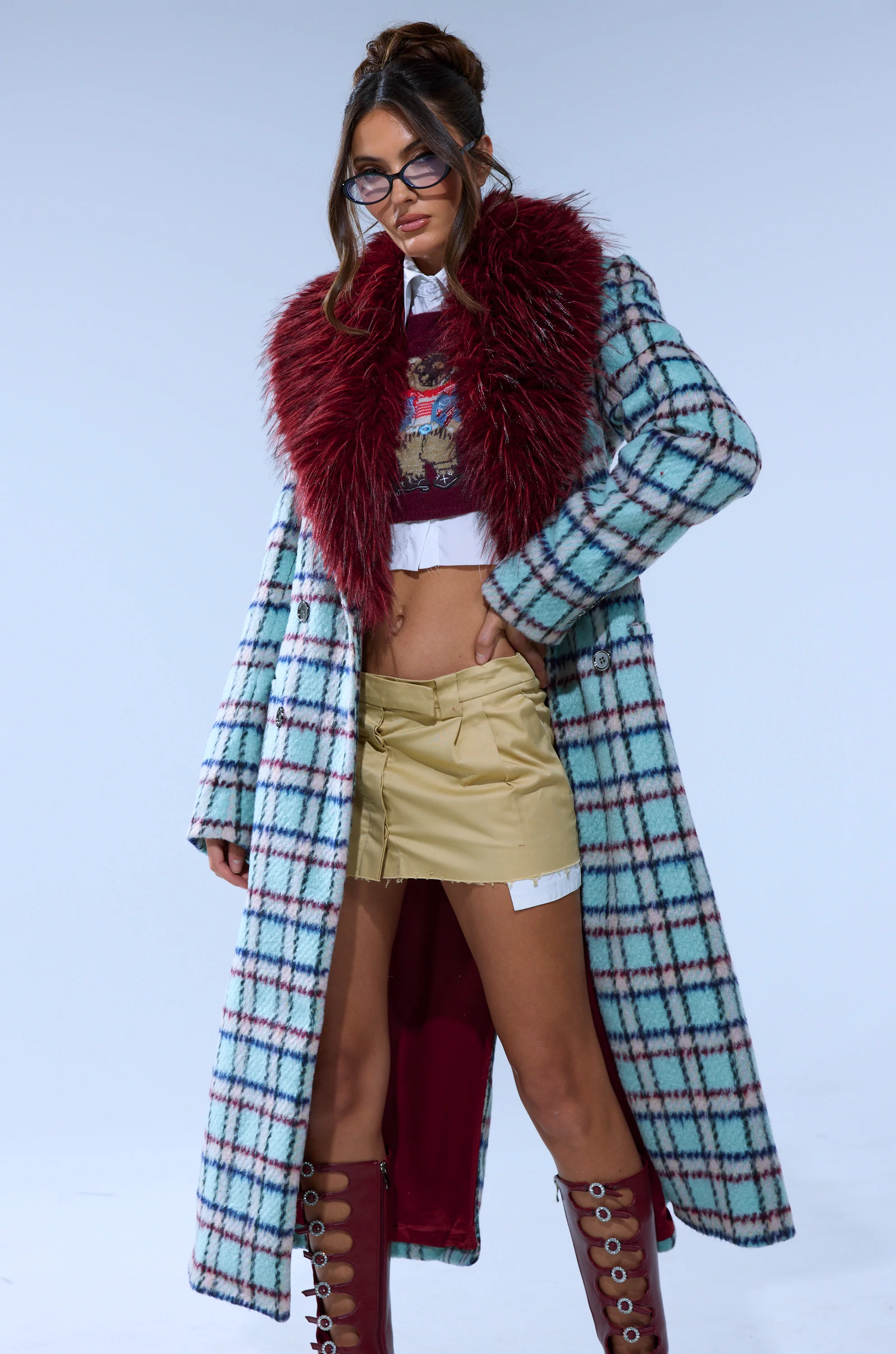 TEA FOR TWO FUR TRIM TRENCH IN BLUE - Image 2