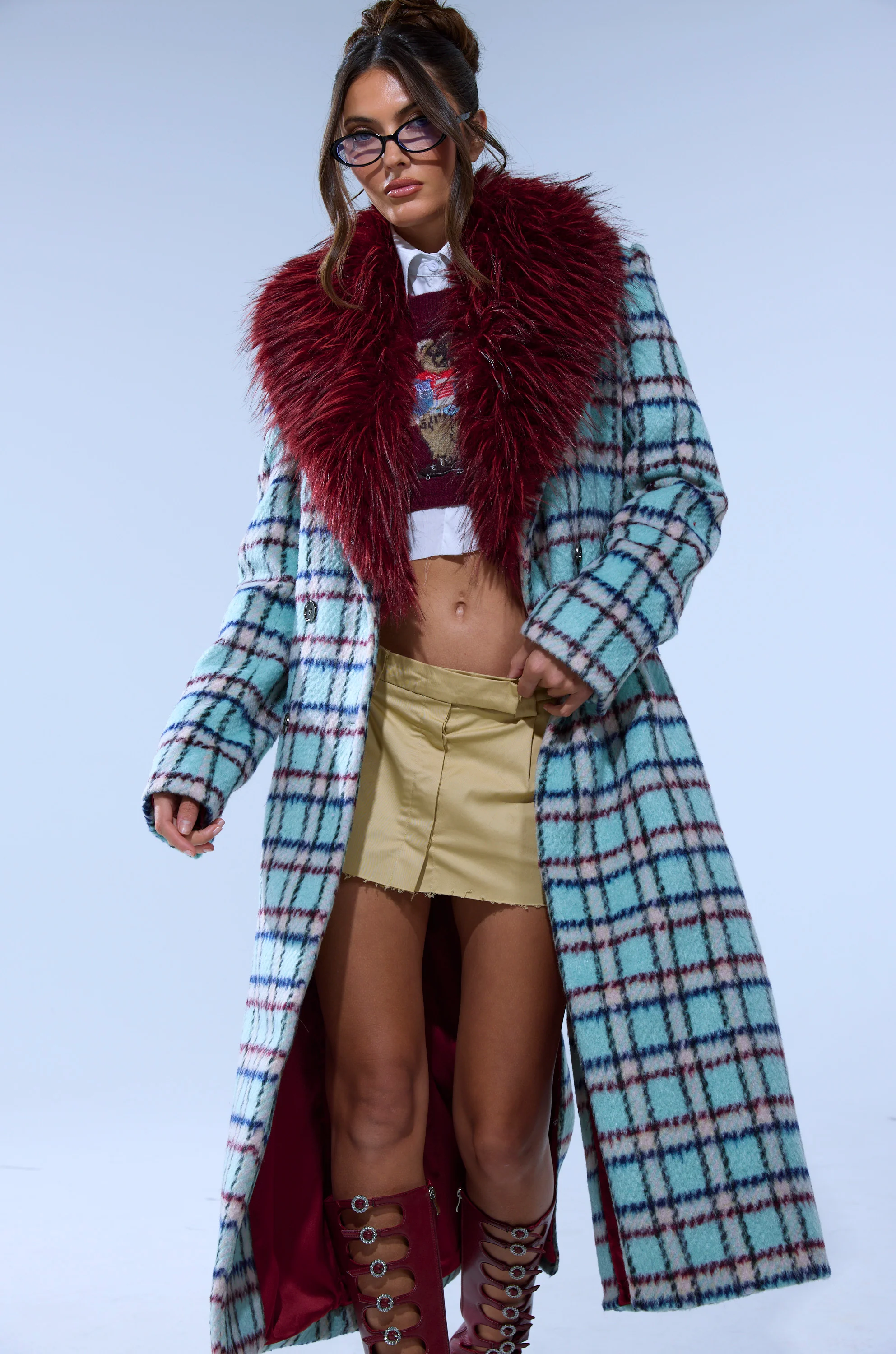 TEA FOR TWO FUR TRIM TRENCH IN BLUE - Image 3
