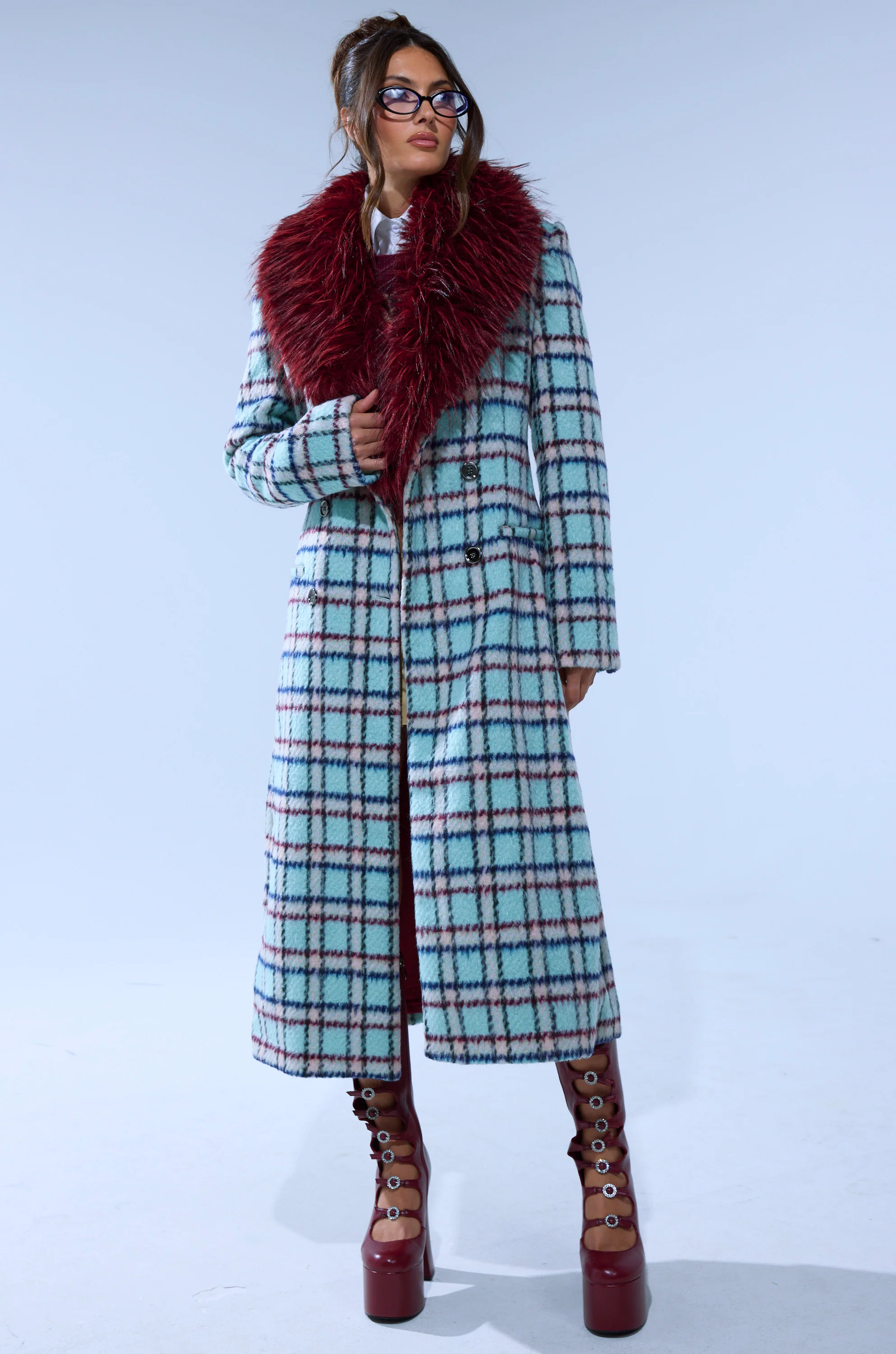 TEA FOR TWO FUR TRIM TRENCH IN BLUE - Image 7