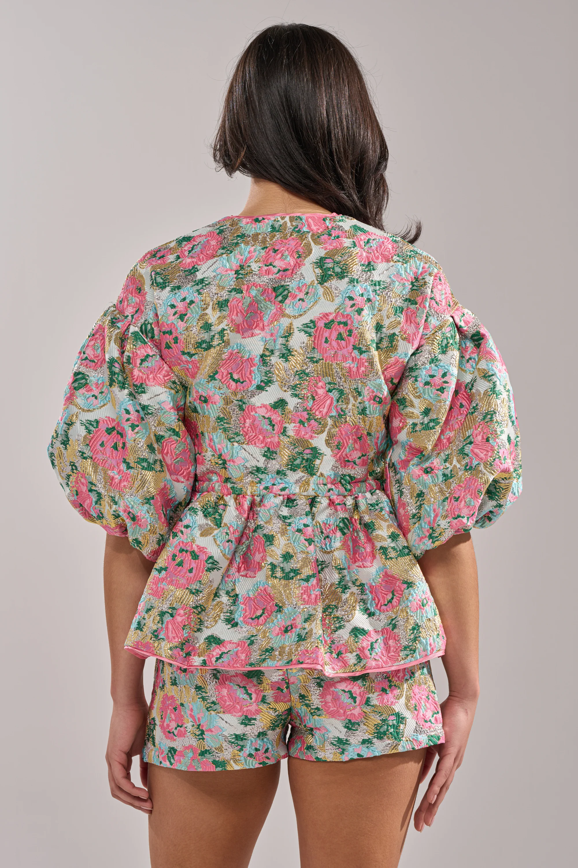 TEA TIME FLORAL BROCADE SHORT SLEEVE BLOUSE - Image 3