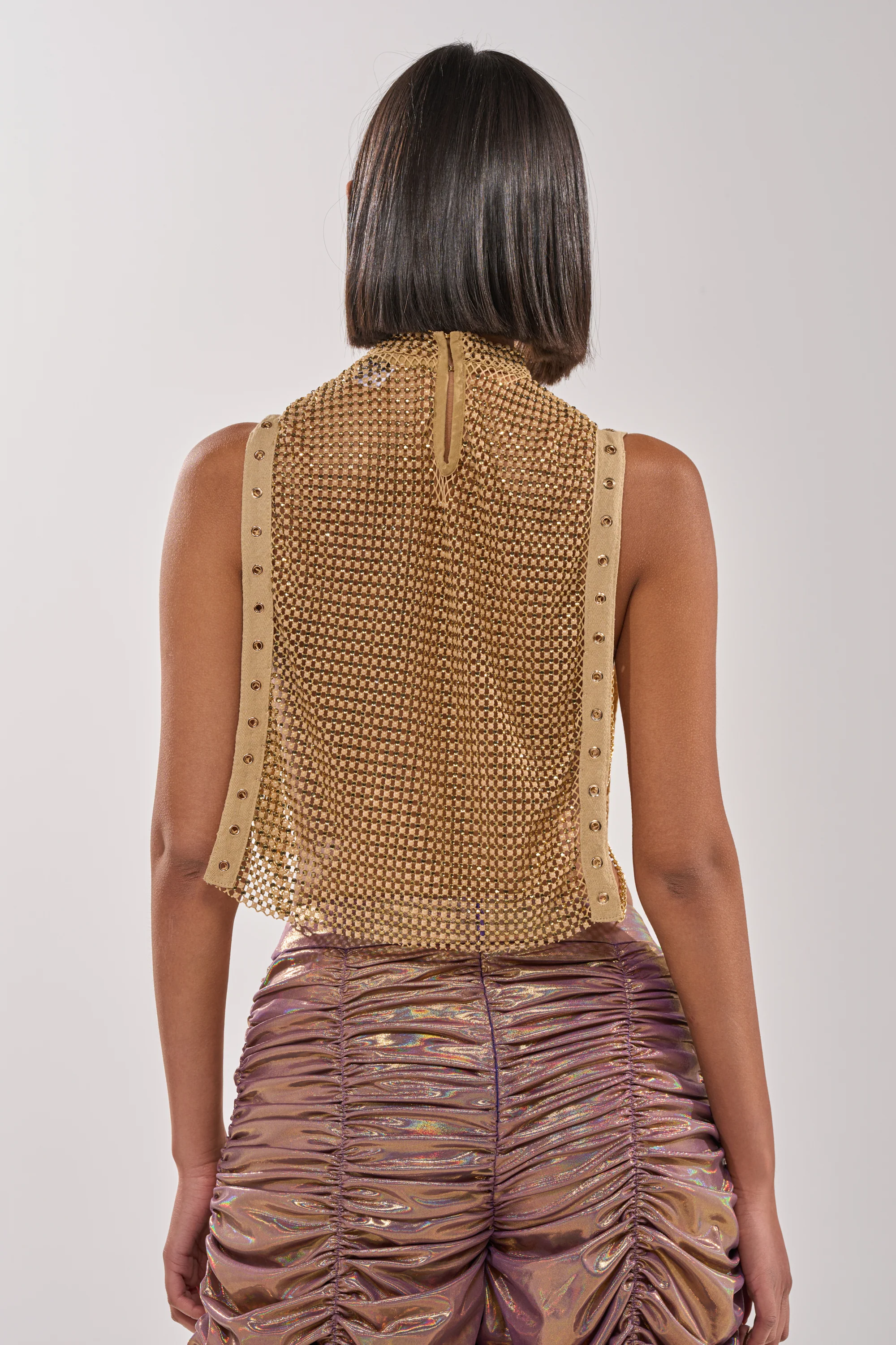 TEARS IN THE CLUB OPEN SIDES MOCK NECK RHINESTONE MESH BLOUSE - Image 6