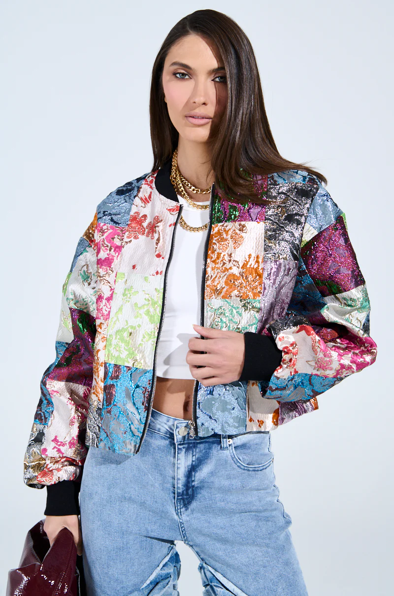 THAT GIRL PATCHWORK BROCADE BOMBER - Image 3