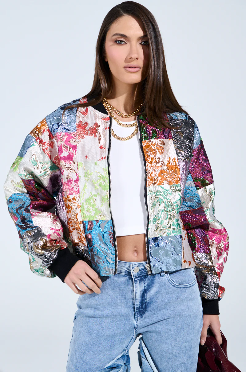 THAT GIRL PATCHWORK BROCADE BOMBER - Image 4