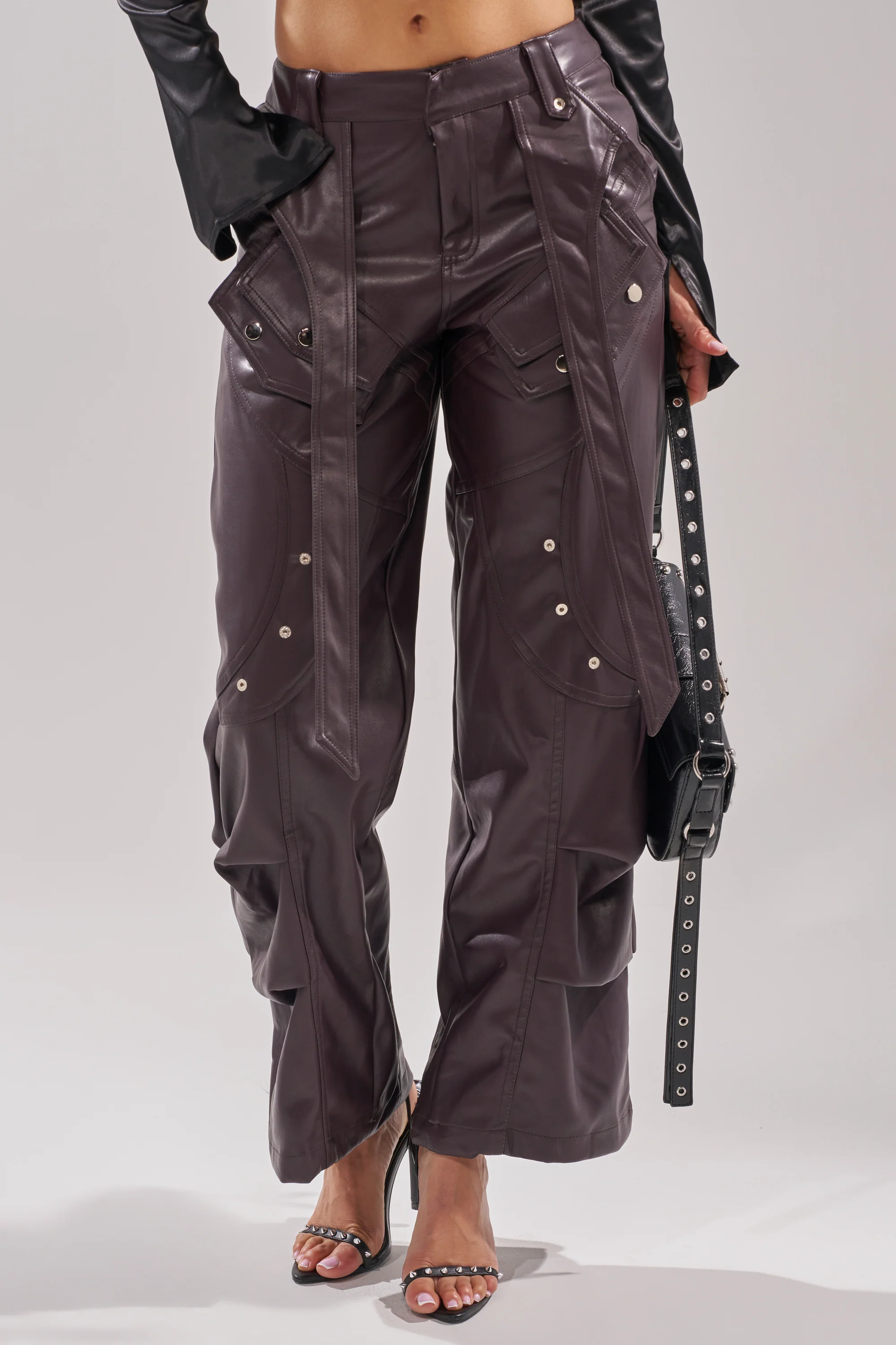THE BEST PLUM FAUX LEATHER CARGO TROUSER