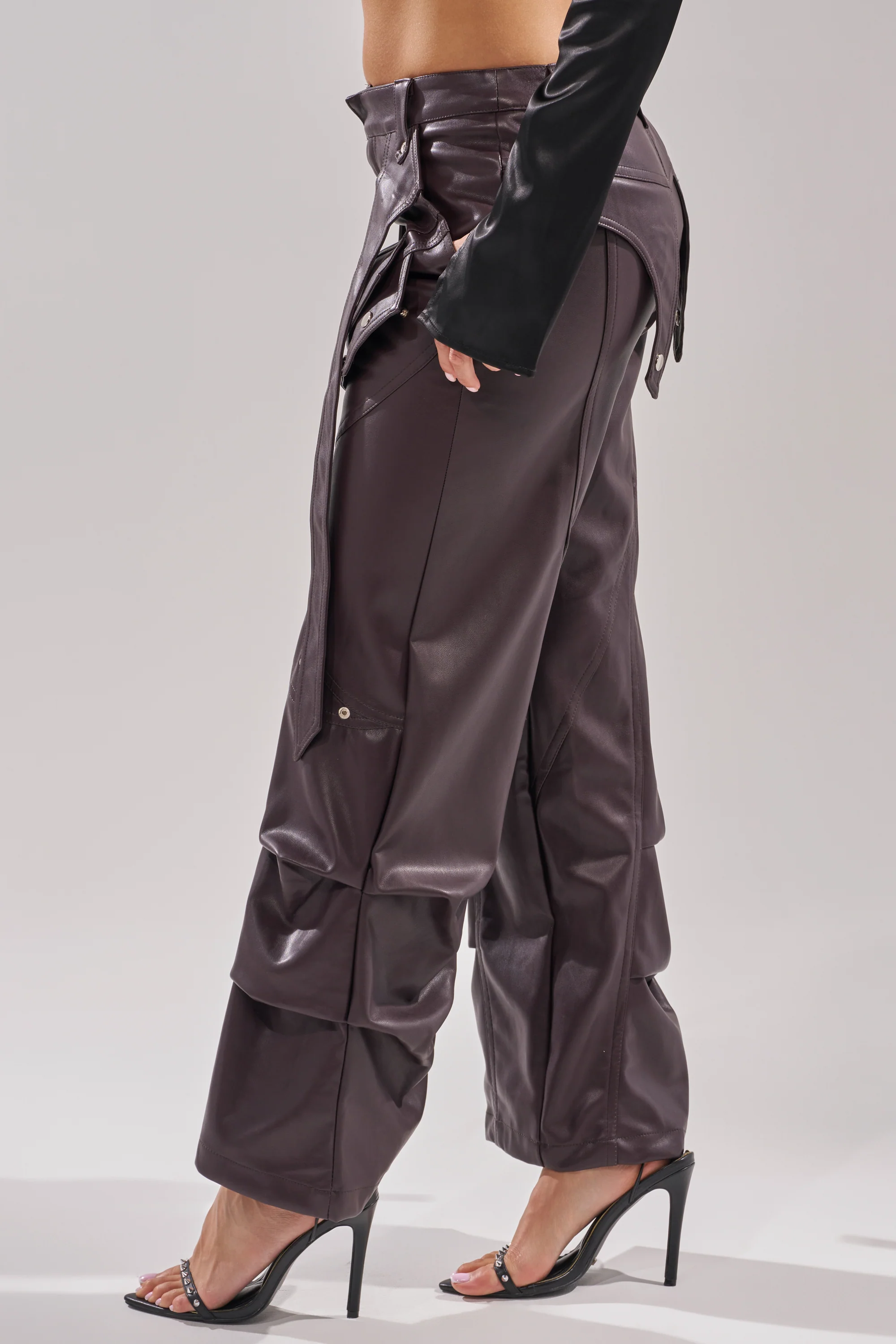 THE BEST PLUM FAUX LEATHER CARGO TROUSER - Image 3