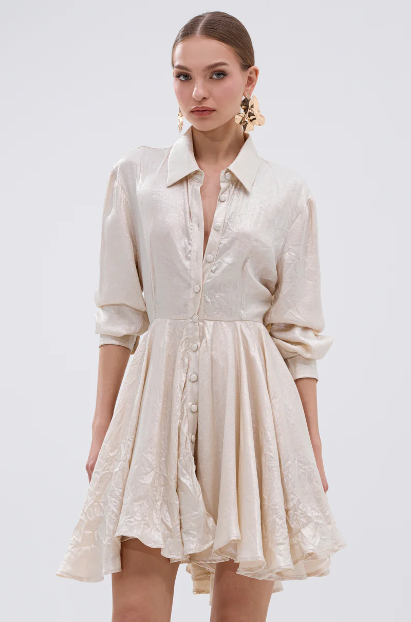 THE IT GIRL IVORY METALLIC MINI DRESS