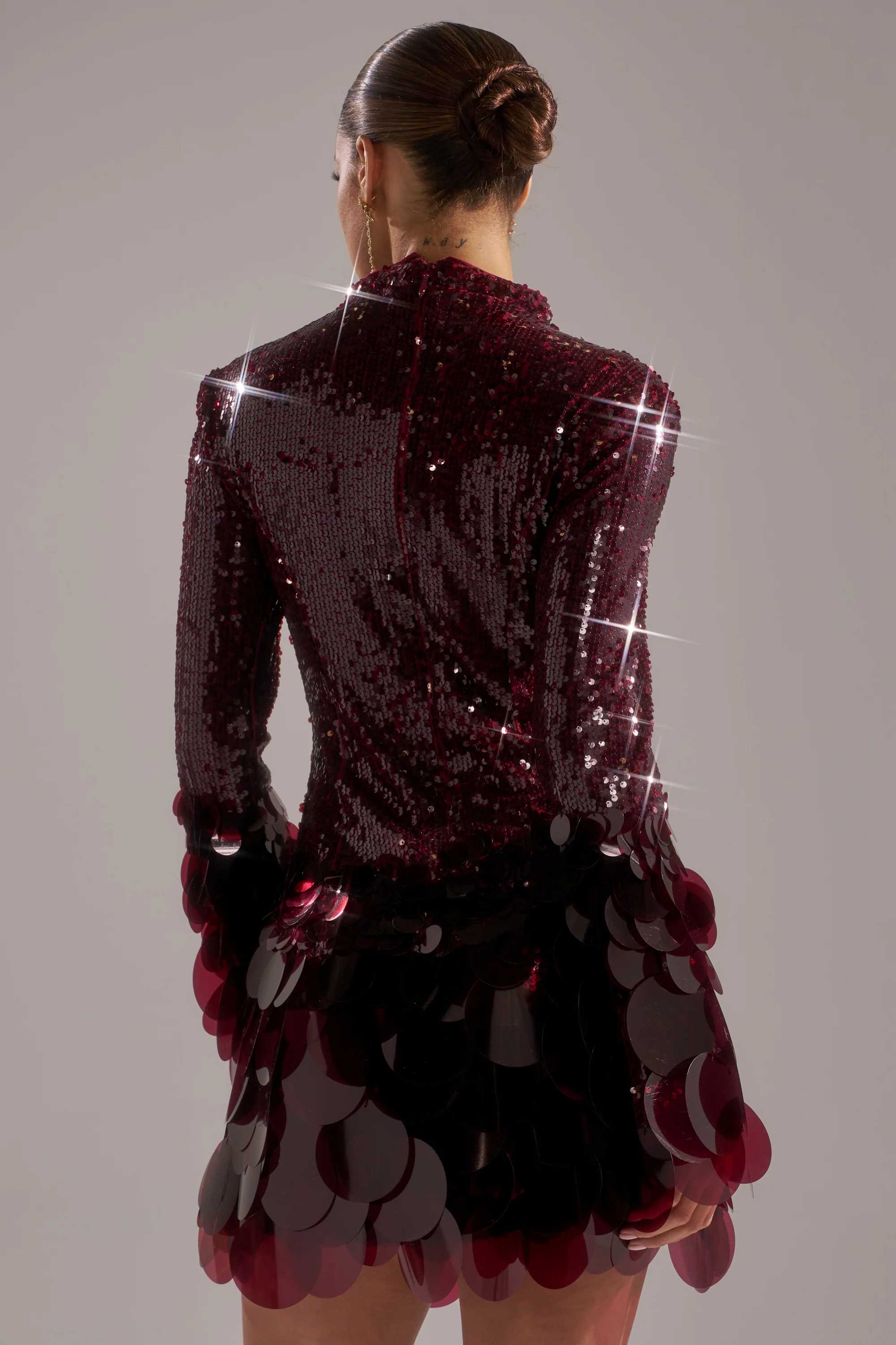 THE MOMENT SEQUIN MINI DRESS IN BURGUNDY - Image 3