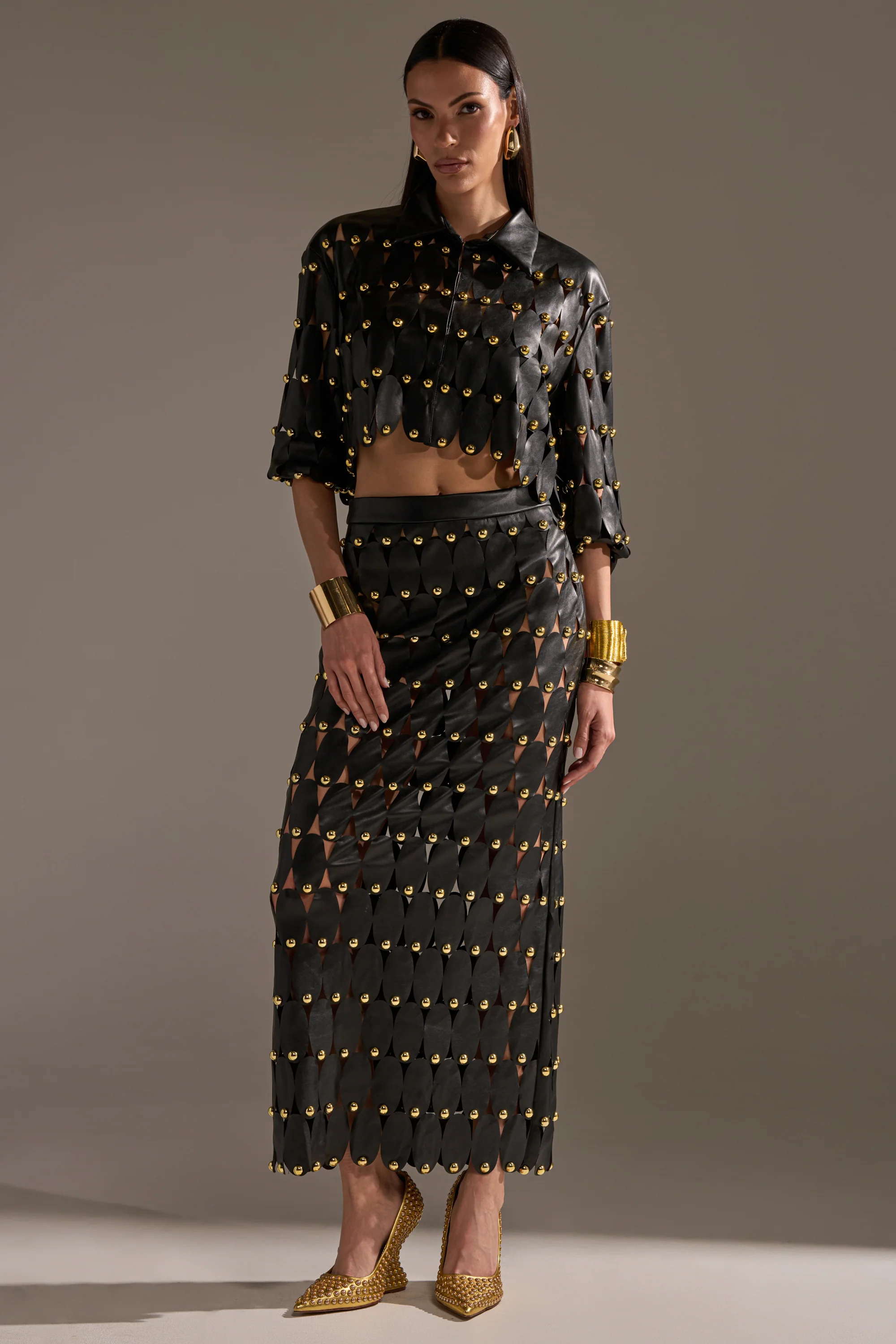THE SNEAK PEEK STUDDED PU BLOUSE IN BLACK - Image 10