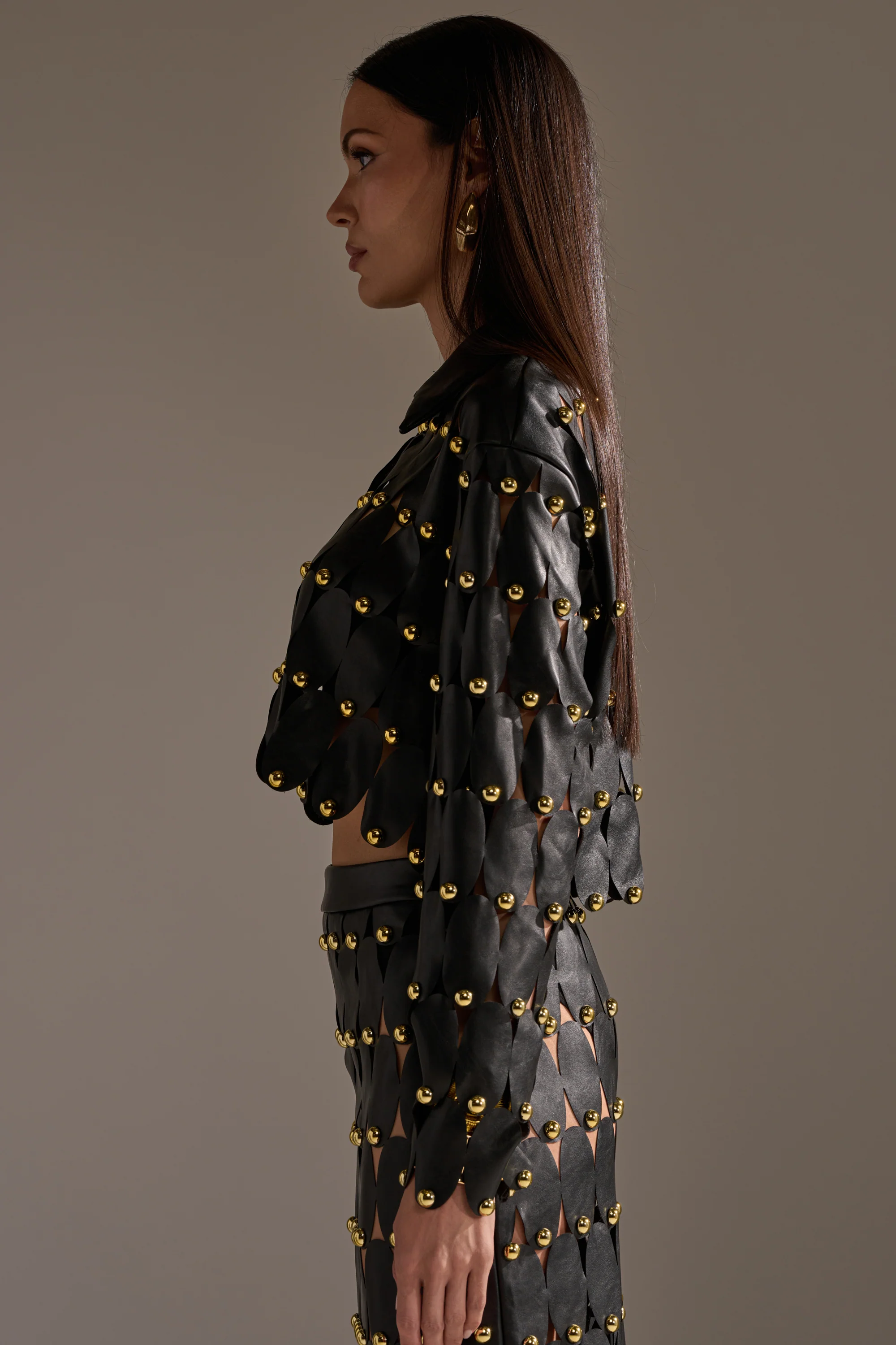 THE SNEAK PEEK STUDDED PU BLOUSE IN BLACK - Image 5