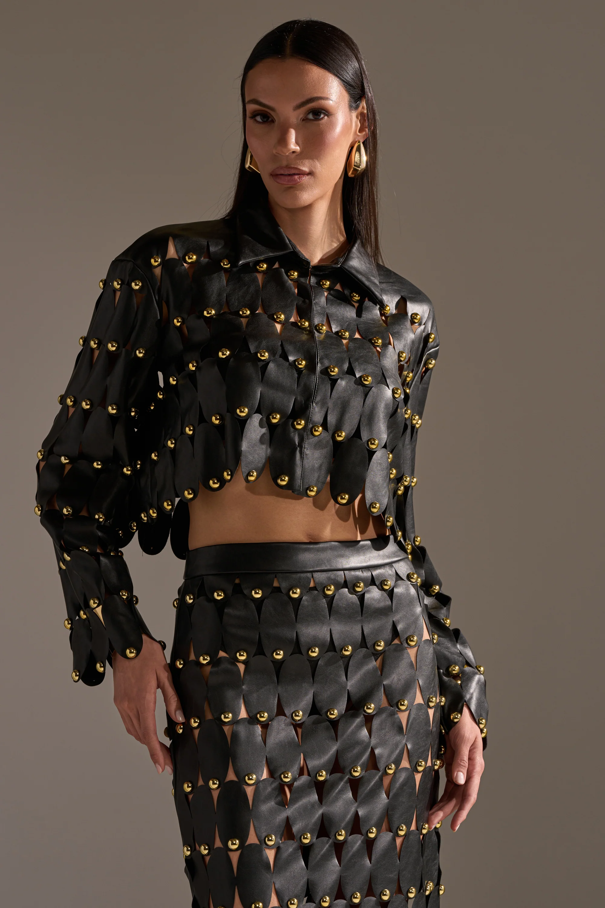 THE SNEAK PEEK STUDDED PU BLOUSE IN BLACK - Image 7