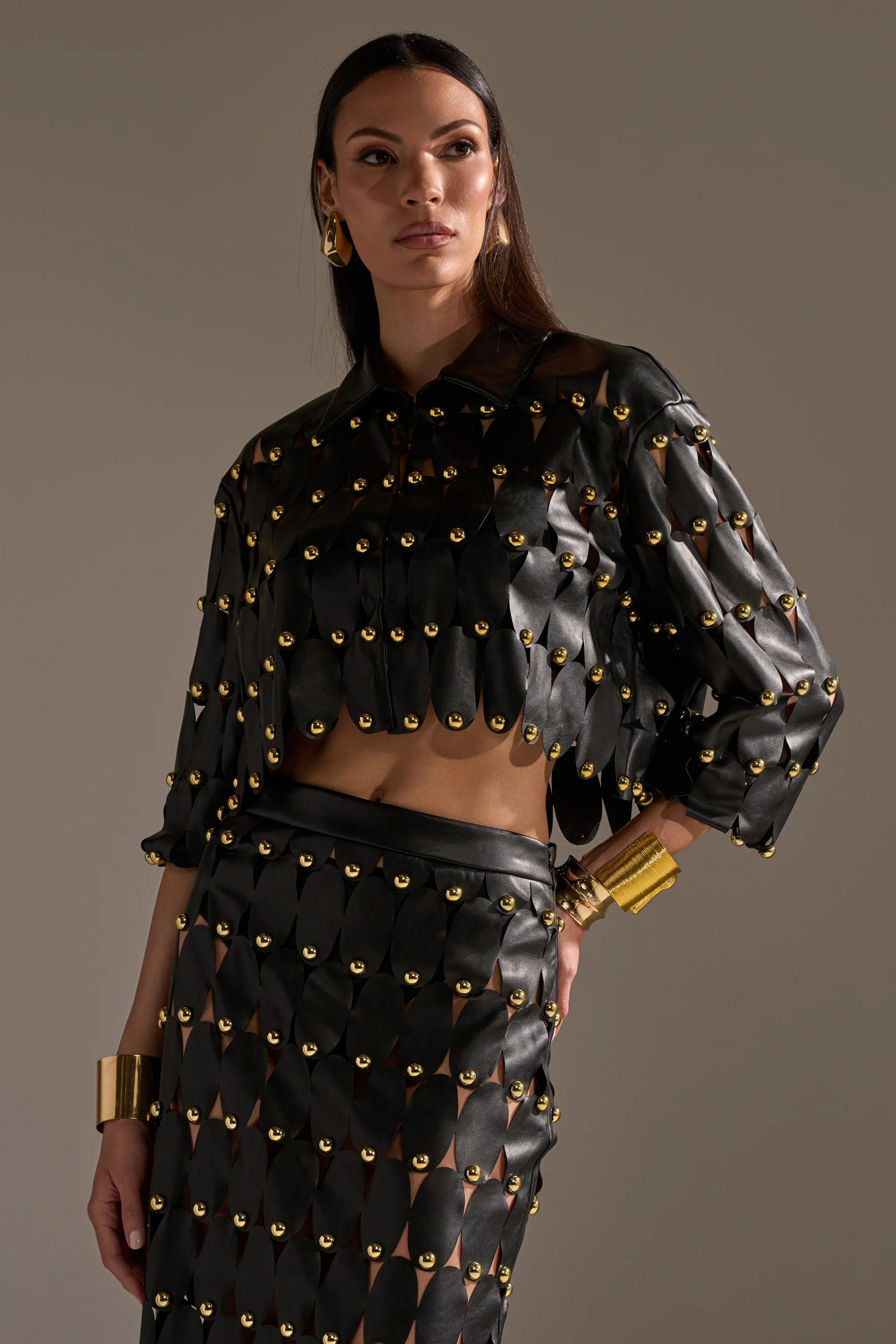 THE SNEAK PEEK STUDDED PU BLOUSE IN BLACK - Image 8