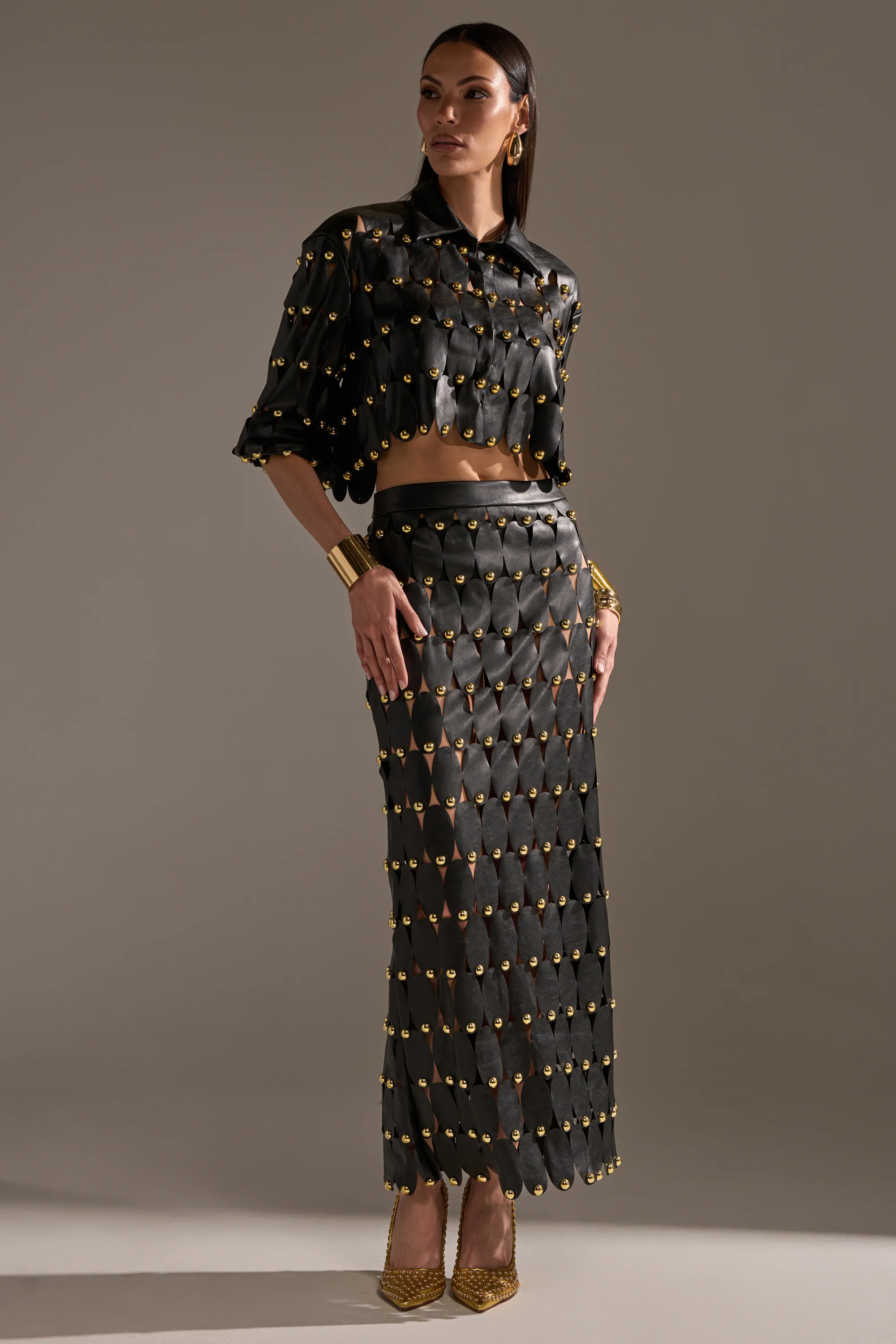 THE SNEAK PEEK STUDDED PU BLOUSE IN BLACK - Image 9