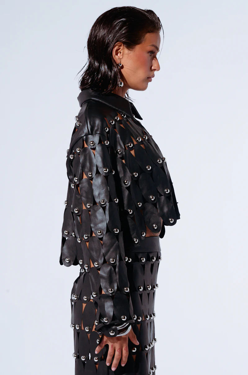 THE SNEAK PEEK STUDDED PU BLOUSE IN BLACK - Image 4