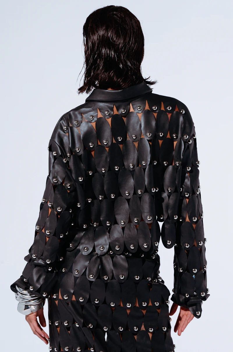 THE SNEAK PEEK STUDDED PU BLOUSE IN BLACK - Image 5