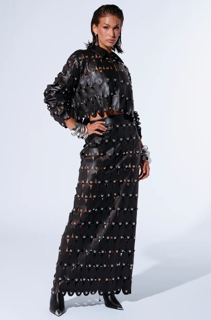 THE SNEAK PEEK STUDDED PU BLOUSE IN BLACK - Image 7
