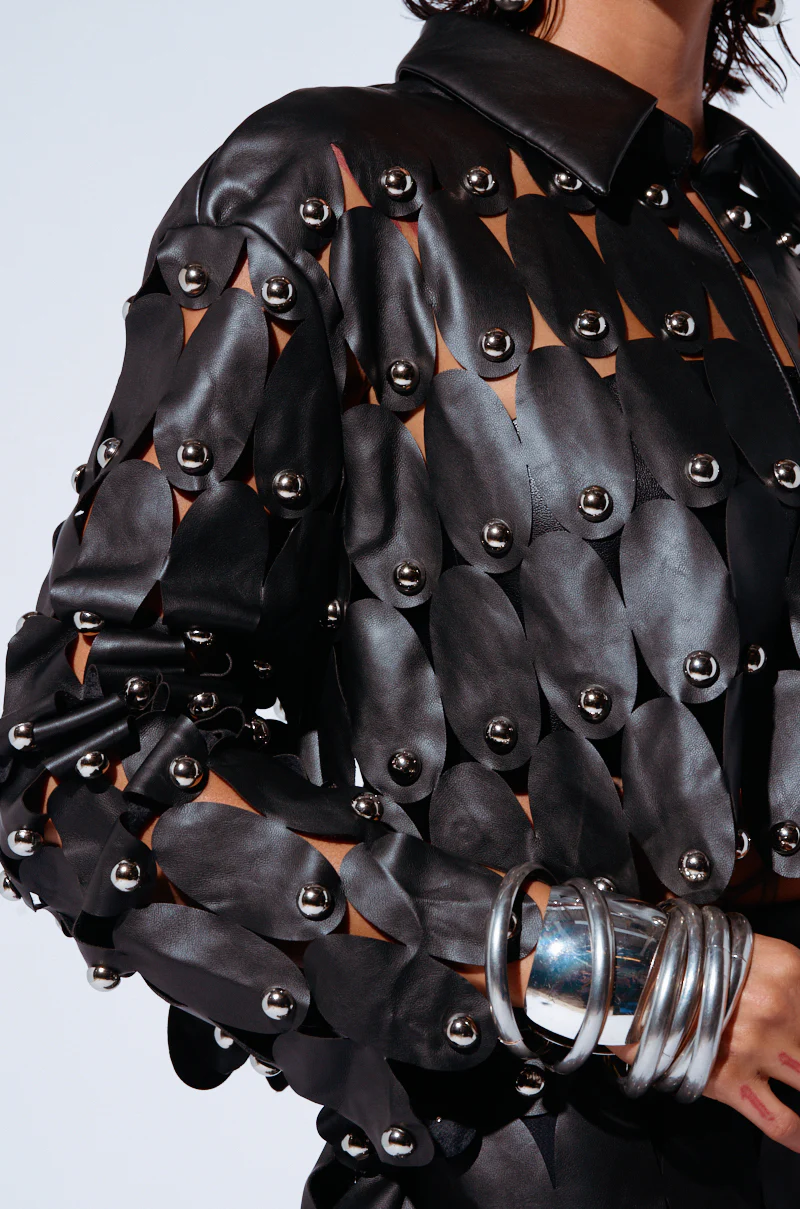 THE SNEAK PEEK STUDDED PU BLOUSE IN BLACK - Image 8