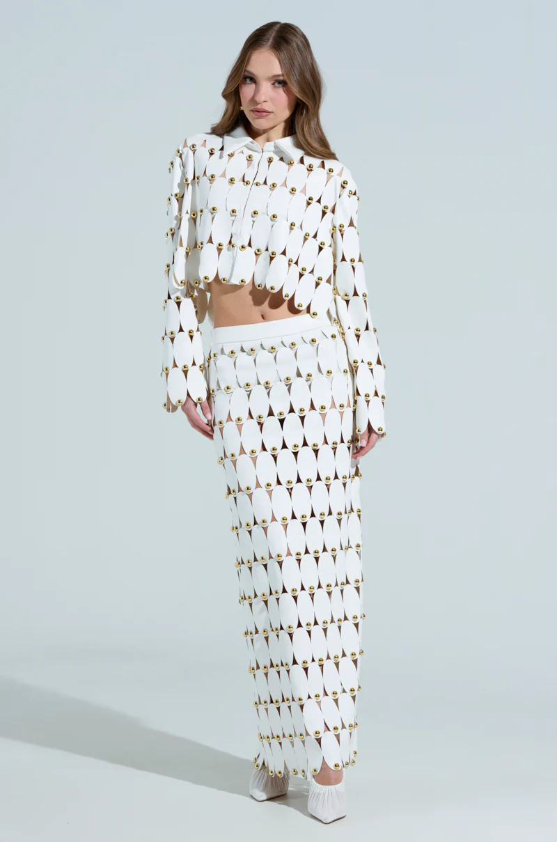 THE SNEAK PEEK STUDDED PU CROP CARDIGAN IN WHITE - Image 6