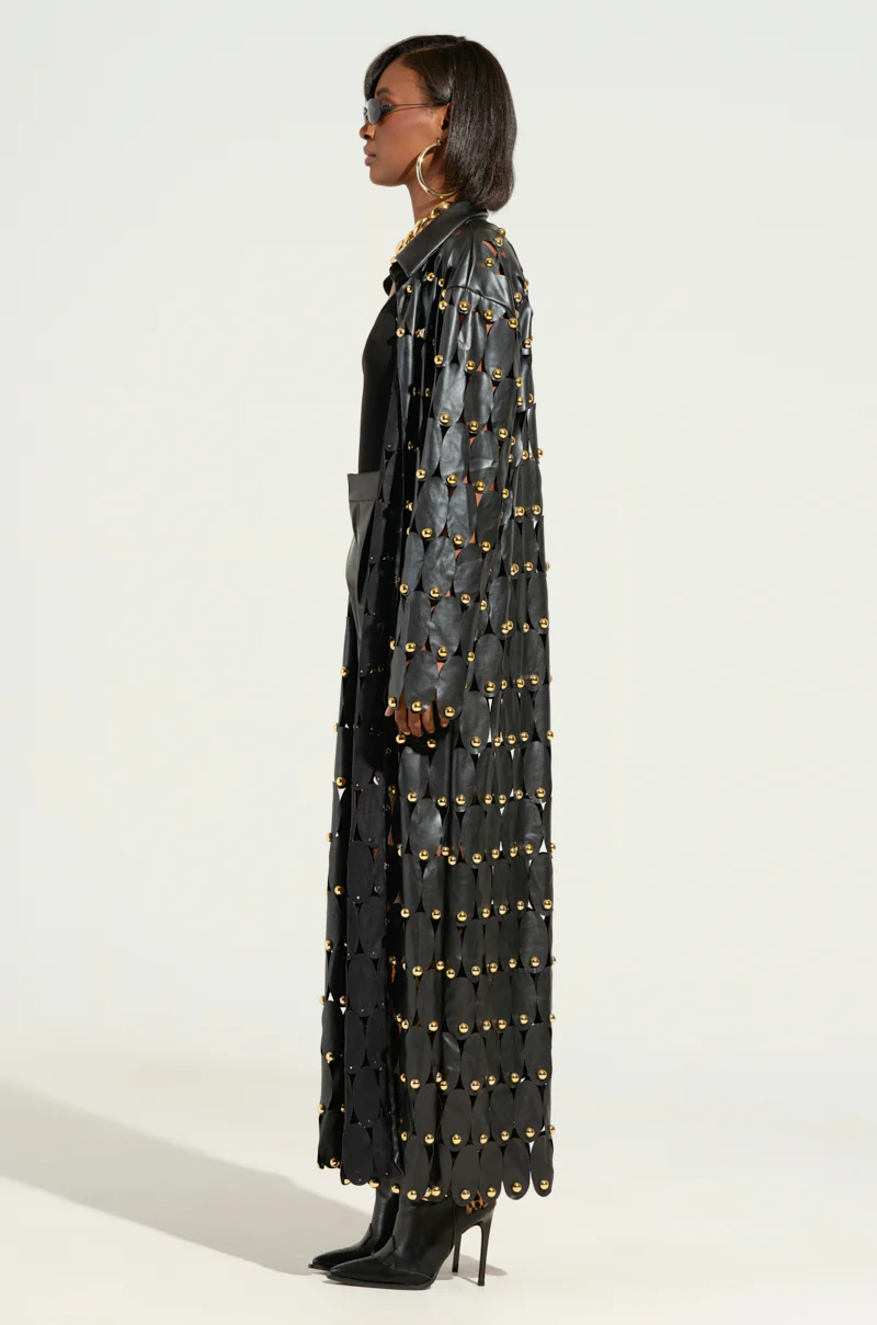 THE SNEAK PEEK STUDDED PU LONG CARDIGAN IN BLACK - Image 3